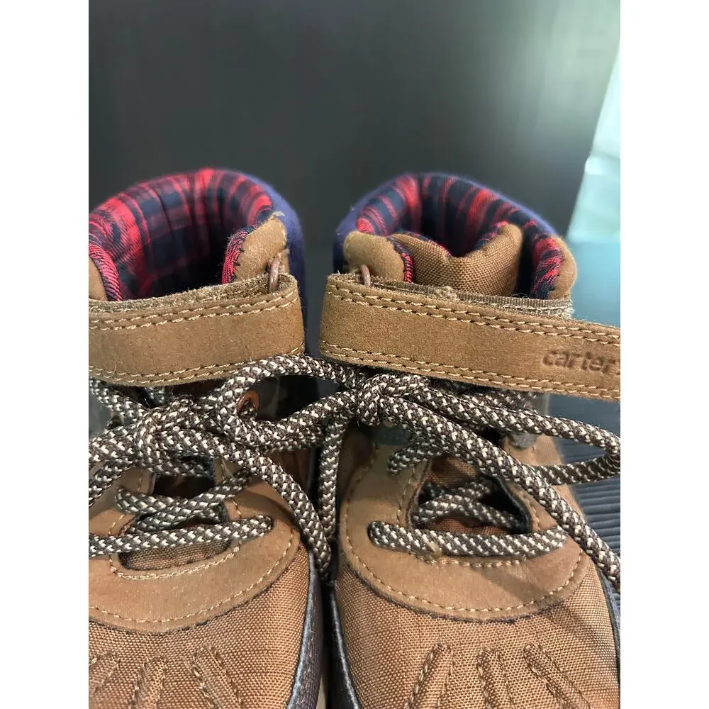 Carter’s Cyrus Toddler Boys Hiking Boots Brown Plaid High Top Shoes Size 11M